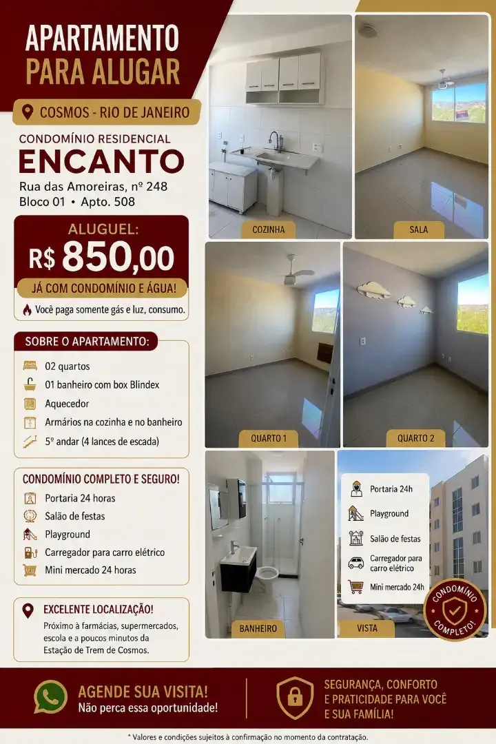 Apartamento para Locação em Rio de Janeiro/RJ - Cosmos - 2 Quartos